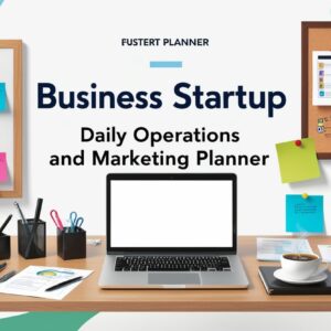 Business startup operations and marketing strategies illustration with planning, teamwork, and digital tools